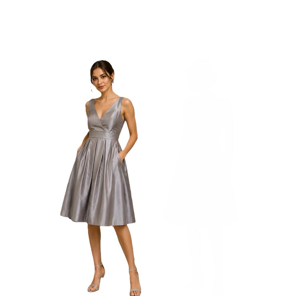 J.Crew Formal Dress Size 12 Satin Taffeta Fit Flare Silver Gray Cocktail Wedding